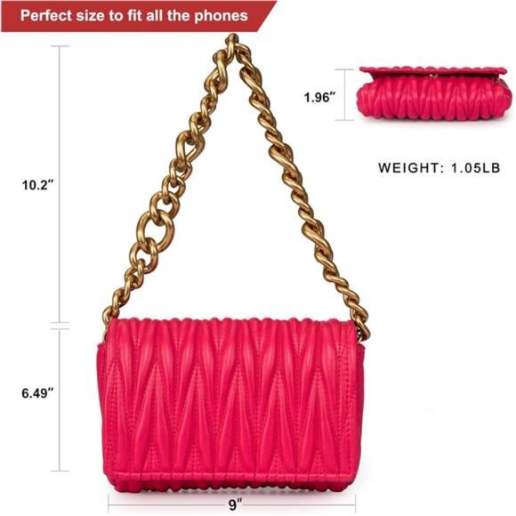 Hot Pink Quilted Purses Pretty Chunky Chain Shoulder Bags - Picture 3 of 6